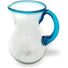 Brocca messicana in vetro soffiato a mano con bordo color acquamarina (250 ml)