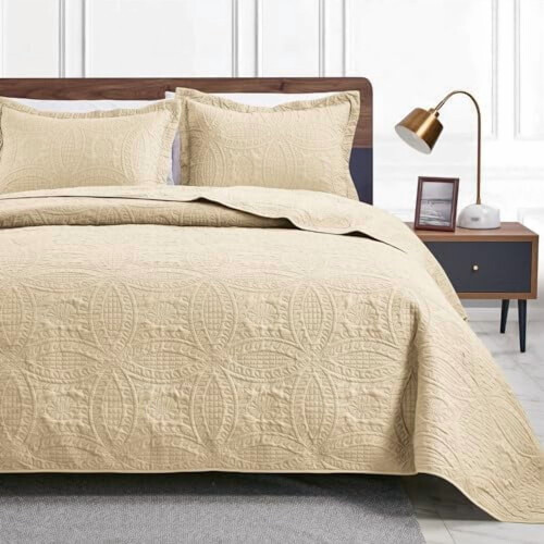 Cal King Quilt Set: Soft Solid Coverlet, 3-Pc (1 Quilt + 2