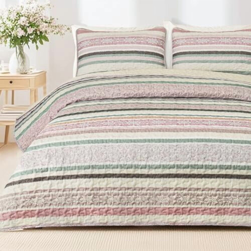 Boho Floral Quilt Set Queen Size with 2 Shams