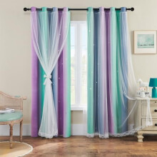 Purple Grey Green Rainbow Star Curtains 84in 2 Panels