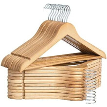 Natural Wood Coat Hangers 20 Pack with Pant Bar