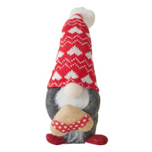 Kabouterpaar als ornament met rode gebreide muts (1 paar)