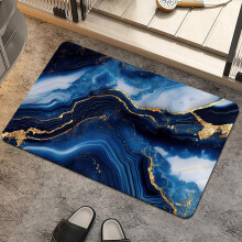 Navy Blue Marble Bath Mat Non-Slip Quick-Dry 17x27.5 in