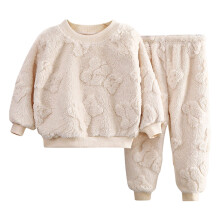 Flauschiges, warmes Jacquard-Homewear-Set für Kinder, beige, 8-9 Jahre