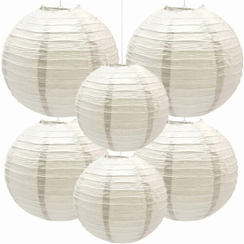Round Paper Lanterns 8 10 12 in Grey 6 pcs