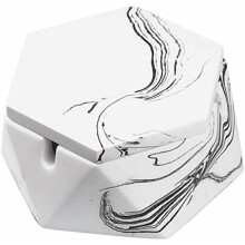 Cendrier en béton avec couvercle, petit modèle en marbre blanc et acier inoxydable