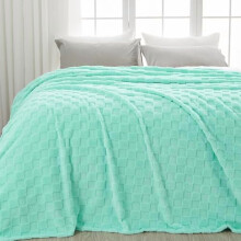King Flannel Fleece Throw Blanket Aqua Checkered