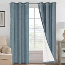 Linen-Effect Blackout Curtains with White Lining, Grommet
