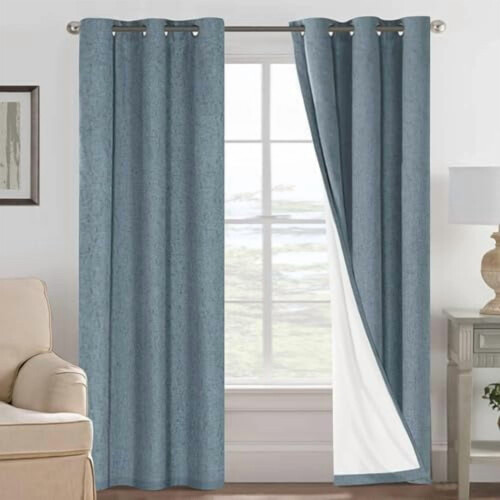Linen-Effect Blackout Curtains with White Lining, Grommet
