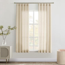 Linen Blend Curtains 63 in (2 pcs) Beige Semi-Sheer