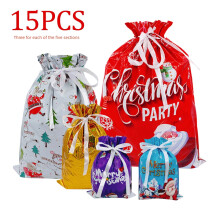 Julklappspåsar med snöre – set – 15 st, 3 storlekar