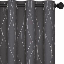 Grey Blackout Curtains 52x54" Wave Dots Foil Print