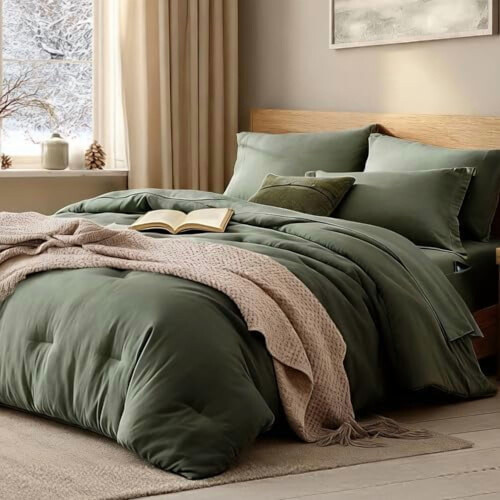 Twin XL comforter set olive green 5-piece