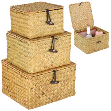 3-Pack Handwoven Seagrass Storage Baskets with Lid