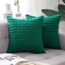 Boho linnen kussensloopset van 2 stuks, 20x20 inch, groen gestreept