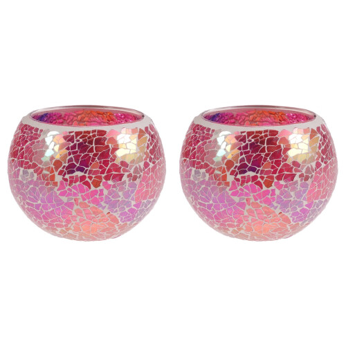 2Pcs Pink Glass Tea Light Holders Reusable Decorative Candle Holders 1