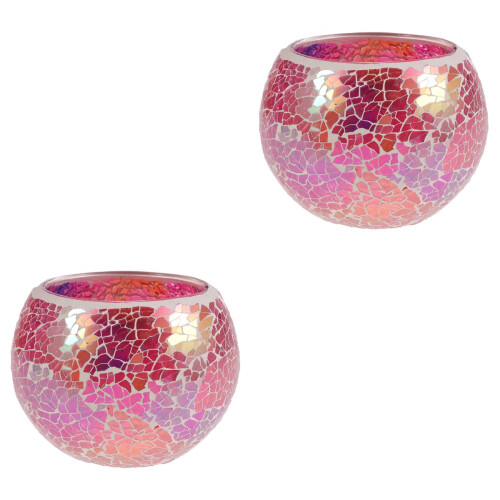 2Pcs Pink Glass Tea Light Holders Reusable Decorative Candle Holders 2