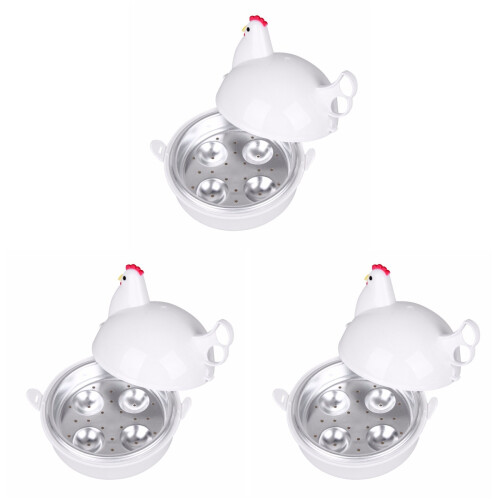 3Pcs White Chicken Shape Egg Boiler Cooker Microwave Kitchen Utensil 1