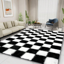 Black & White Checkered Shag Rug 6x9 ft