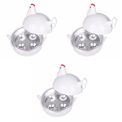 3Pcs White Chicken Shape Egg Boiler Cooker Microwave Kitchen Utensil 2