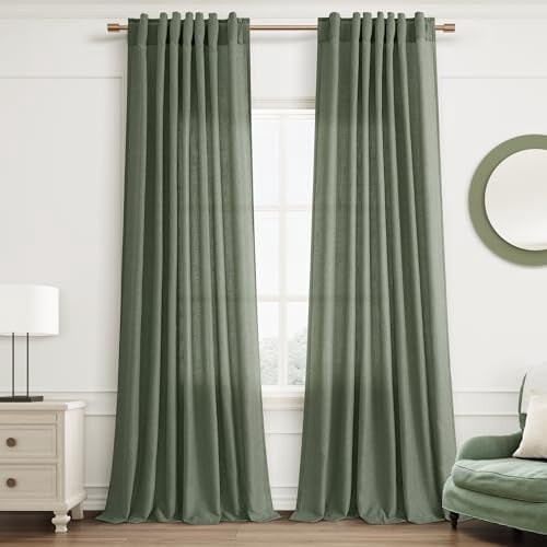 Green Linen Blend Curtains 90 in – Light Filtering &
