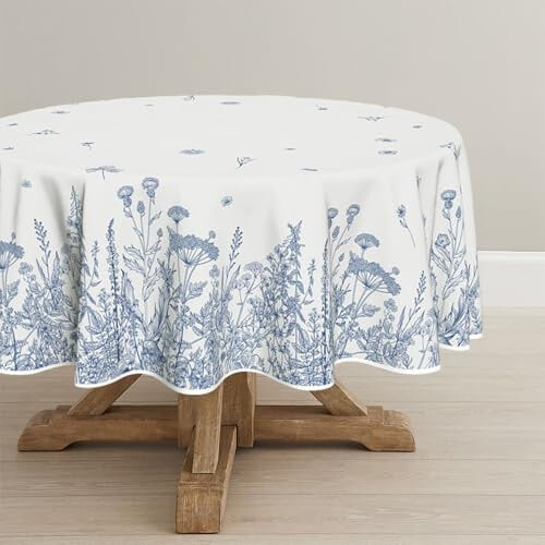 Round Floral Tablecloth 70 x 70 Inch Polyester