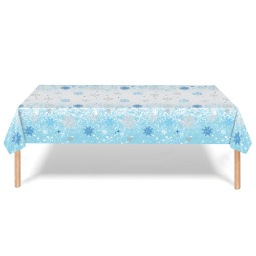Farmhouse Christmas Tablecloth Blue Snowflake 1pc