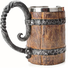 Vintage Faux Oak Barrel Mug Stainless Steel 17 oz
