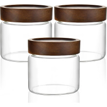 500ml Clear Borosilicate Glass Jars with Acacia Lids (3