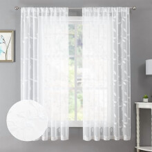 White Embroidered Leaf Voile Curtains, 30x30 in, Set of 2