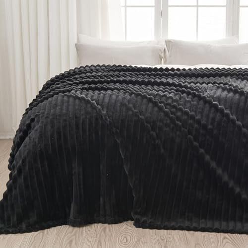 Flannel Fleece Throw Blanket Queen Size Black