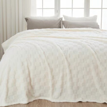 King Flannel Fleece Throw Blanket Ivory Checkered 90x110 in