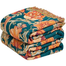 Manta de algodón estilo bohemio de 50" x 60" con diseño floral de pájaros.