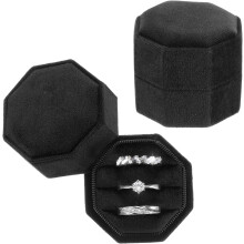 Octagonal Velvet Ring Box Set – 2 Pack, Black, 3-Slot