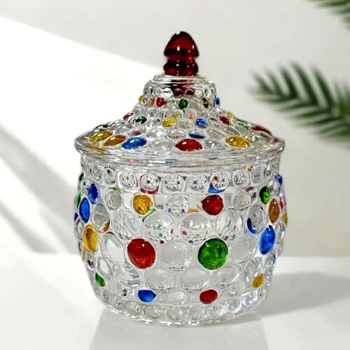 Glass Candy Jar with Lid – Round, Vibrant Coloured, Hand