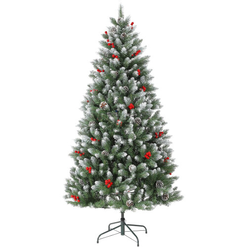 6ft Snow Flocked Artificial Christmas Tree with Red Berries