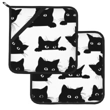 Topflappen-Set „Schwarze Katze“, 2er-Set, 20 x 20 cm, hitzebeständig