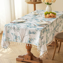 Floral & Birds Tassel Tablecloth, Polyester, 135x100cm