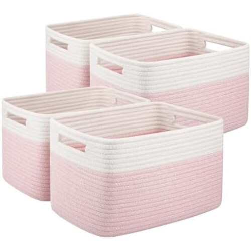 Förvaringskorgar i vävt bomullsrep med handtag, 4-pack