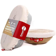 Katoenen bannetonset, ovaal en rond, met voering en hoezen.