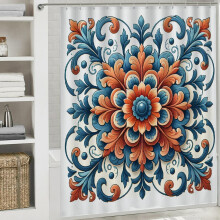Floral Shower Curtain with Hooks, 180 x 180 cm