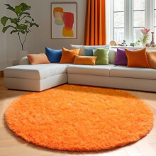 Orange round shag rug 5 ft fluffy plush carpet