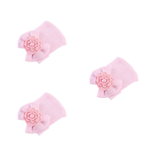3Pièces Bonnets Rose En Coton Nœud Fleuri Pour Bébé 1