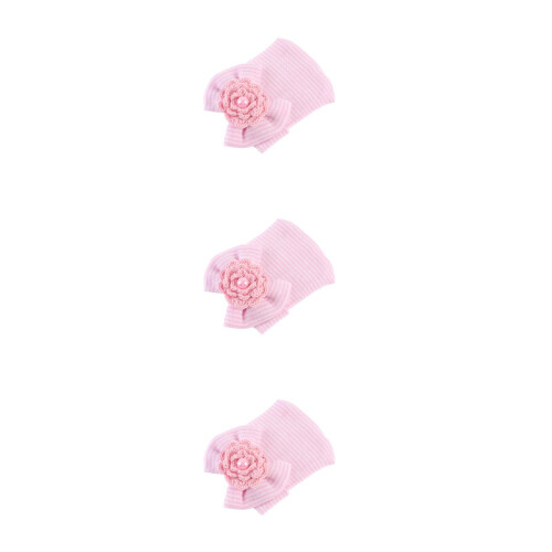 3Pièces Bonnets Rose En Coton Nœud Fleuri Pour Bébé 2
