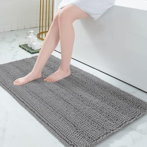 Chenille Striped Bathroom Rug 47 x 24 in, Extra Thick