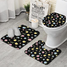 Conjunto de tapetes de banheiro com estampa floral, 3 peças, absorventes e antiderrapantes.