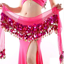 Foulard de hanche en mousseline multicolore pour danse du ventre avec pièces de monnaie