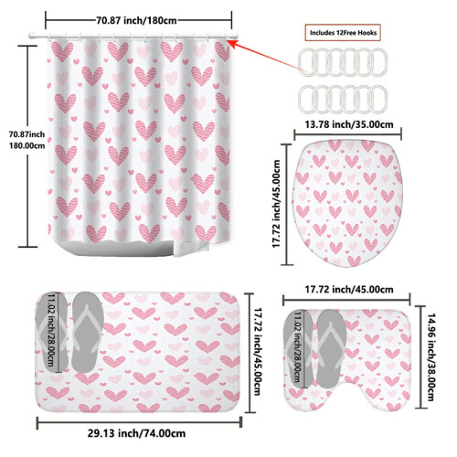 Set de perdele de duș cu inimă – Design romantic impermeabil 1