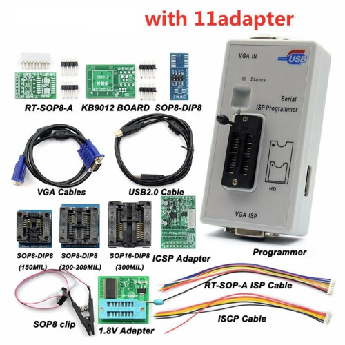 For RT809F Serial ISP Programmer BIOS Burner 11 Adapters SOP8 Test Clip Intelligent Read-Write High Speed Programmer 1