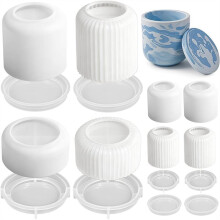 8 PCS Candle Jar Silicone Mold with Lid, Round Stripe Resin Molds Box Storage for Epoxy Jewelry Trinket Holder Organizer